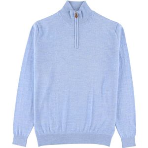 Osborne Knitwear Trui met halve rits - Merino wol - Azur - S