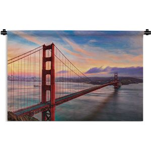Wandkleed Golden Gate Bridge - Kleurrijke zonsondergang boven de Golden Gate Bridge in San Francisco Wandkleed katoen 150x100 cm - Wandtapijt met foto