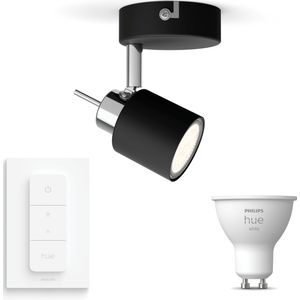 Philips Hue Meranti Opbouwspot (Zwart) - Warmwit Licht - Incl. Hue Dimmer Switch - Wandspot of Plafondspot met 1 Lichtpunt - GU10 - Hue White