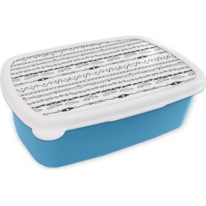 Broodtrommel Blauw - Lunchbox - Brooddoos - Patroon - Tieners - Veren - Hart - 18x12x6 cm - Kinderen - Jongen