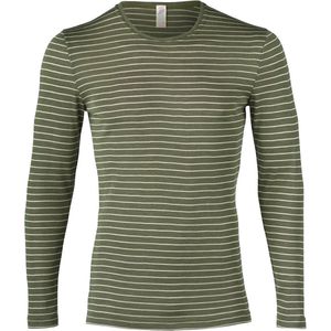 Engel Natur Heren Shirt Lange Mouw Zijde - Bio Merino Wol GOTS Olijfgroen Gestreept 50/52L