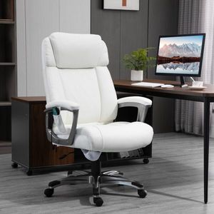 Bureaustoel met 6 massagepunten ergonomische draaikoelstoel met een gebogen hoofdsteun en armleuning verstelbaar synthetisch leer wit 70x76.5x114-124 cm