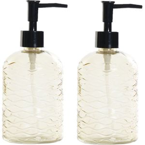 2x stuks zeeppompjes/zeepdispensers geel van glas 450 ml - Badkamer/keuken zeep dispenser