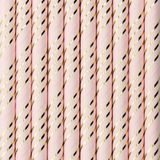 Partydeco Drinkrietjes - papier - 20x - roze/goud strepen - 19,5 cm - rietjes