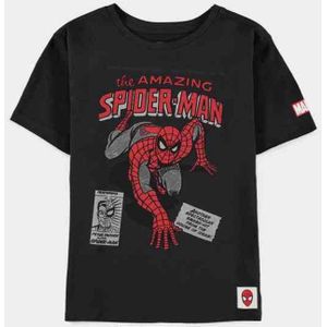 Marvel SpiderMan - Vintage print Kinder T-shirt - Kids 134 - Zwart