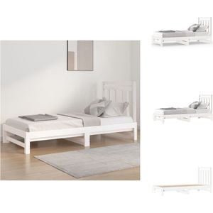 vidaXL Slaapbank Massief Grenenhout Uitschuifbaar - 205.5 x 182 x 30 cm - Wit - Massief grenenhout - lattenbodem - eenvoudig gebruik - ruimtebesparend - (150 karakters) - Bed