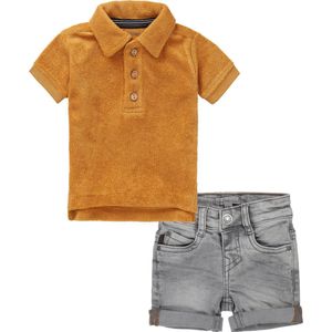 Noppies - Koko Noko - Kledingset - 2delig - Jongens - Short Grey Denim - Polo Shirt Hoima Amber Gold - Maat 80