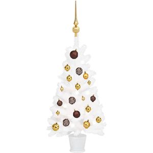 vidaXL - Kunstkerstboom - met - verlichting - en - kerstballen - 90 - cm - wit