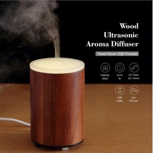 Tower wood Aroma Diffuser - Donker hout - Ultrasoon - Warm licht - 60ml - Aromatherapie - Geurverspreider