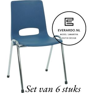 Everardo, set van 6- model Samantha Blauw - verchroomd onderstel kantinestoel stapelstoel kuipstoel vergaderstoel tuinstoel kantine stoel stapel stoel tuin stoel kantinestoelen stapelstoelen kuipstoelen arenastoel schoolstoel bezoekersstoel