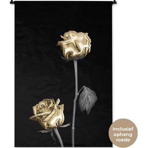Wandkleed BloemenKerst illustraties - Witte bloemen tegen zwarte achtergrond Wandkleed katoen 90x135 cm - Wandtapijt met foto