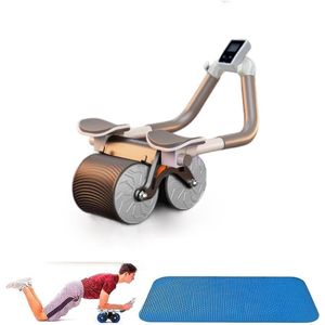 CNL Sight®Ab-roller met timer( Grey) - buikspiertrainer - automatische rebound met stabiele dubbele wielen - buiktrainer met kniemat - perfect fitnessapparaat voor thuis voor mannen en vrouwen