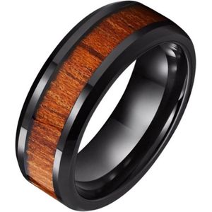 Wolfraam heren ring Tom Jaxon zwart Glans Palissander Inlay-19mm