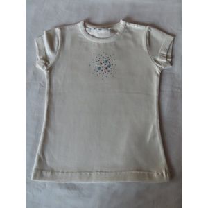 T shirt - Meisjes - Ecru - Klein detail , stipjes blauw en sterretjes grijst - 2 jaar 92