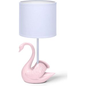 Aigostar Tafellamp Zwaan - Keramiek - Roze - Lamp met witte kap - H37 cm