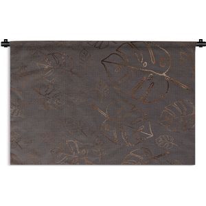 Wandkleed Luxe patroon - Luxe patroon van bronzen bladeren op een bruine achtergrond Wandkleed katoen 60x40 cm - Wandtapijt met foto