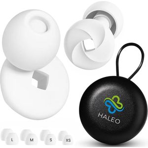 Haleo® Slaapoordoppen - Oordopjes slapen - Anti Snurk - Sleep Plugs - Festival Oordopjes - Gehoorbescherming - Sport Oordopjes - 4 Maten - Herbruikbaar - Hoge Geluidsdemping 33dB - Wit