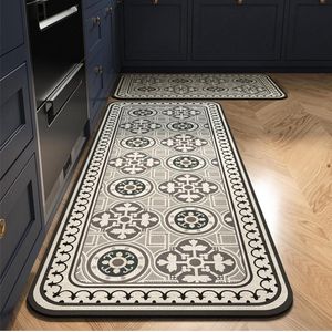 Kitchen Rug Sets, 2 Piece Non-Slip Kitchen Mats and Rugs Runner Set, Rubber Backing Super Absorbent Washable Floor Mats, 43 x 75 + 43 x 120 cm