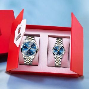 Olevs - Heren en dames Horlogeset - Polshorloge - Heren- dames - Cadeau - Horloge - Geschenkdoos - Mannen - Blauw en Zilver - (FREE) horloge gereedschap -