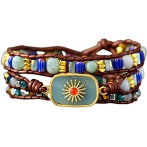 Marama - wikkelarmband Golden Sun Blauw - dames armband - labradorite - 50 cm - cadeautje voor haar