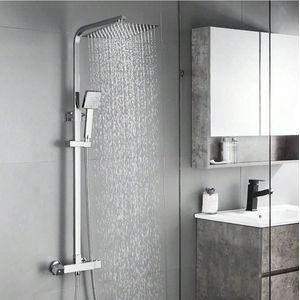 Auralum max Regendouche Met Thermostaatkraan -Doucheset Chroom - Regendoucheset - Doucheset met 248 mm vierkante douchekop en handdouche - verstelbare douchestang 75-127 cm