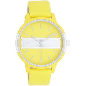 OOZOO Timepieces - Neon geel/goudkleurige OOZOO horloge met neon gele leren band - C11191
