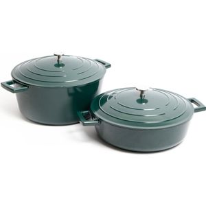 MasterClass geschenkset van gegoten aluminium jagergroen ondiepe braadpan, 28cm 4 liter, 28cm, 5 liter