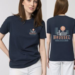 T Shirt Heren en Dames - Brussel Logo Print - Blauw - Maat L