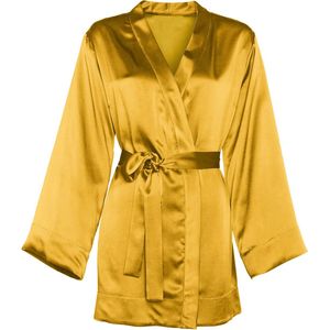 Sensuele satijnen badjas met riem - goud - one-size - verleidend en aantrekkelijk - glanzend effect - heerlijk zacht