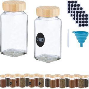 Relaxdays kruidenpotjes set - vierkant - strooipotjes keuken - met strooidop - glas - Pak van 20