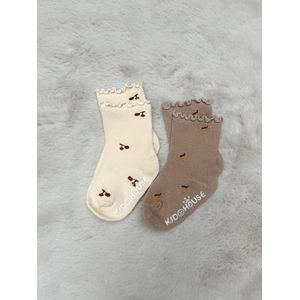 Kindersokken - Babysokken - Aardetinten - Nude kleuren - Modern - Kersen - Citroen - Babyuitzet - Kraamcadeau - 0-1 jaar - Cadeau - Antislip sok