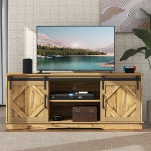 Groot tv-meubel, tv-meubel, dressoir, entertainmentcenter met 2 klassieke schuifdeuren, verstelbare planken voor woonkamer, eetkamer, landhuis, modern design, 150 x 40 x 60 cm, vintage bruin