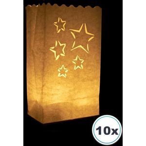 Volanterna® – 10x Candle Bags STERRENHEMEL – Hoogte 26 cm – Bodem 16x9 cm – Lichtzakken – Brandvertragend Papier – Voor Kerst, Feest, Herdenking, Tuin