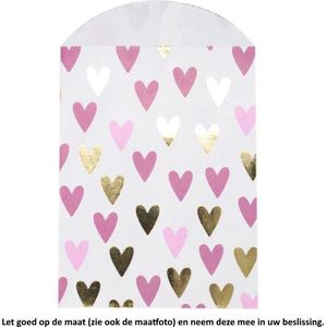 Papieren Zakjes - Wit met hartjes – 10 Stuks – 12 bij 19 cm – Gift Bag – Geschenkzakjes – Cadeau – Cadeauzakjes - Fournituren - Traktatie - Snoep - Koek - Feestje - Verjaardag - Party - Hearts