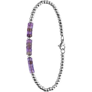 Lucardi Dames Stalen armband met amethyst - Armband - Staal - Zilverkleurig - 20 cm