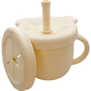 Pure Luv Drinkbeker - Sip & Snack 3-in-1 Beker Crème - drinkbeker met rietje baby - peuter - snackbeker - valbestendig - BPA Vrij
