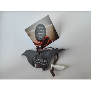 Sparq Home - Wijnnotitie Roodborstje vogel met krijt - speksteen - verpakkingsmateriaal met boodschap - relatiegeschenk - cadeau moederdag
