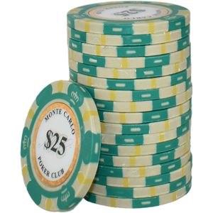 Monte Carlo High Class Poker Chips 25 groen (25 stuks) - pokerchips - pokerfiches - poker fiches - clay chips - pokerspel - pokerset - poker set