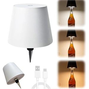3 Kleuren Dimbare Flessenlamp LED-Tafellamp WIT – Oplaadbare Nachtlamp met Traploos Dimmen
