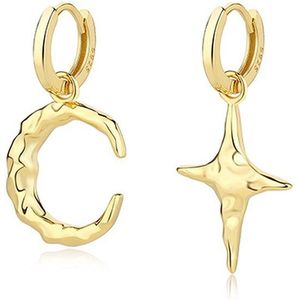 Paragon Cat.925 Pure Silver Asymmetrical Earrings with Niche Stars and Moon