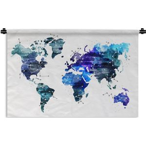 Wandkleed Eigen Wereldkaarten - Wereldkaart Blauw Sterren Hemel Wandkleed katoen 180x120 cm - Wandtapijt met foto