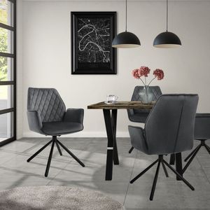 Eetkamerstoel set van 4 draaibaar met rugleuning en armleuningen antraciet Keukenstoel met microvezel fluwelen bekleding ML design