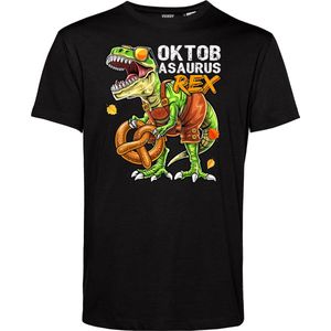 T-shirt Oktobasaurus Rex | Oktoberfest dames heren | Carnavalskleding heren dames | Foute party | Zwart | maat XS