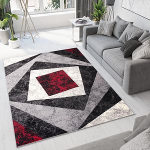 Tapiso Dream Vloerkleed Grijs Antraciet Rood Design Modern Geometrisch Duurzaam Woonkamer Slaapkamer Tapijt Maat - 250x350