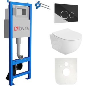 LAVITA® Inbouwreservoir Complete Toiletset LAV 101 - Inbouw WC Hangtoilet Wandcloset BRAVA Wit Hoogglans - Bedieningsplaat 200.4.2 Chroom - Voorwandelement voor toilet 40cm - Installatiesysteem