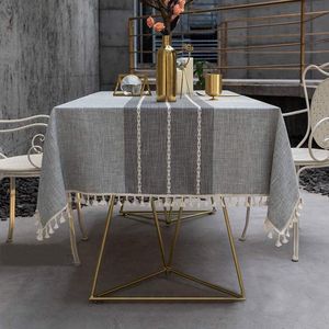 Rechthoekig tafelkleed voor buiten vuilafstotend wasbaar stof eettafel keuken picknick tafelkleed pompon-design decoratie (grijze strepen 100 x 160 cm) Tafelkleed