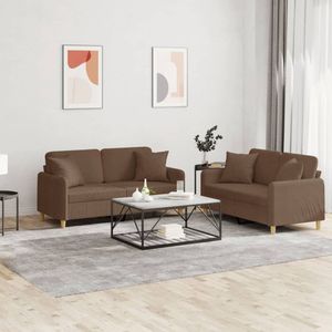 vidaXL Loungeset - 2-zitsbanken met kussens - Bruin Loungebank - Bankstel - Bruine Bank - Stoffen Bank - Twee Persoons Bank