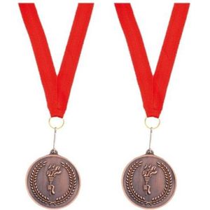 8x stuks sportprijzen - Bronzen medaille derde prijs aan rood lint