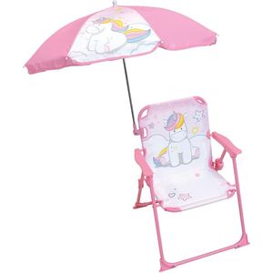 Eenhoorn opvouwbare campingstoel Afmetingen H 38,5 x D 37,5 cm + parasol Diameter 65 cm voor kinderen Gelegeerd staal Roze