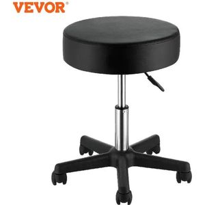 Vevor - Ronde kruk - Kruk op wieltjes - Zwart - In hoogte verstelbaar - 5 Zwenkwielen - 360 graden - Mobiliteit en Comfort